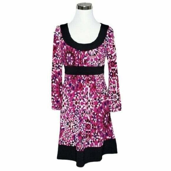 𝅺maggy London Pink Geometric Lined Scoop Neck Knee Length Sheath Dress Size 6 - Picture 2 of 13